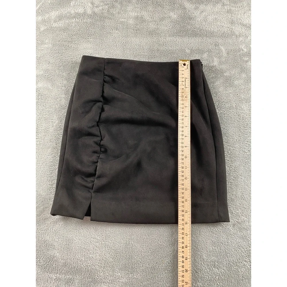 Free People Black Faux Suede Ruched Mini Skirt‎ Side Slit Size 2 OB1003429